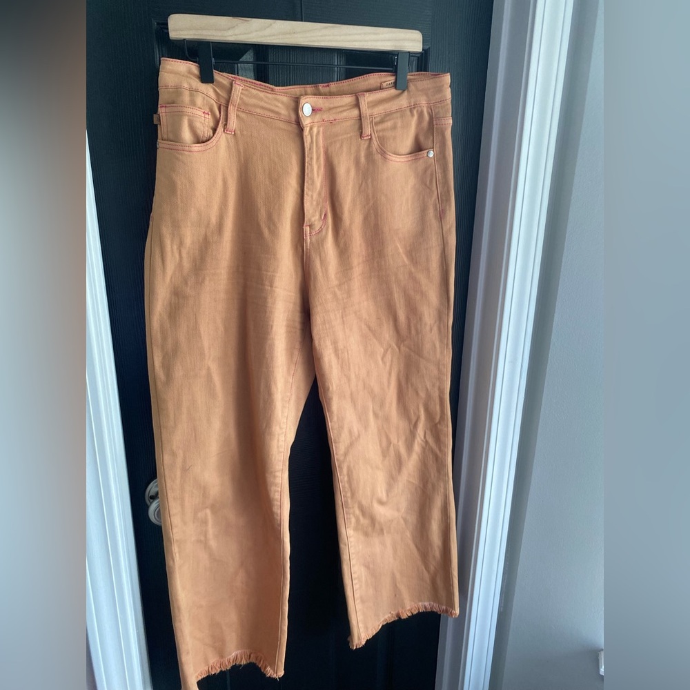 Judy Blue Dyed Garment Brown Wide Leg Distressed Hem Jeans-Size 30 - Picture 2 of 12